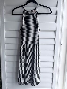 Massimo Striped Halter A-Line Dress in Black & White